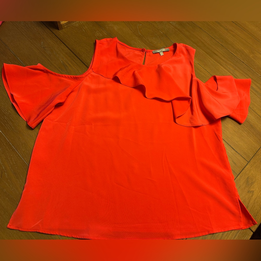 Sweet Rain Orange Asymmetrical Flutter Sleeve Blouse